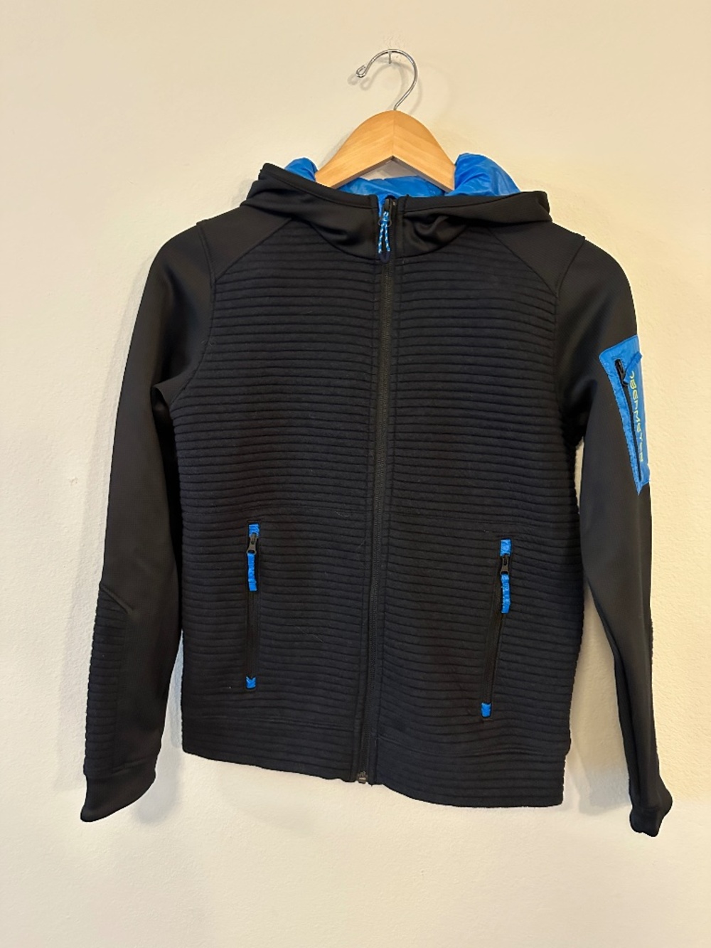 Obermeyer Women's M Black Blue Hybrid Full Zip Hooded Jacket Ski Midlayer